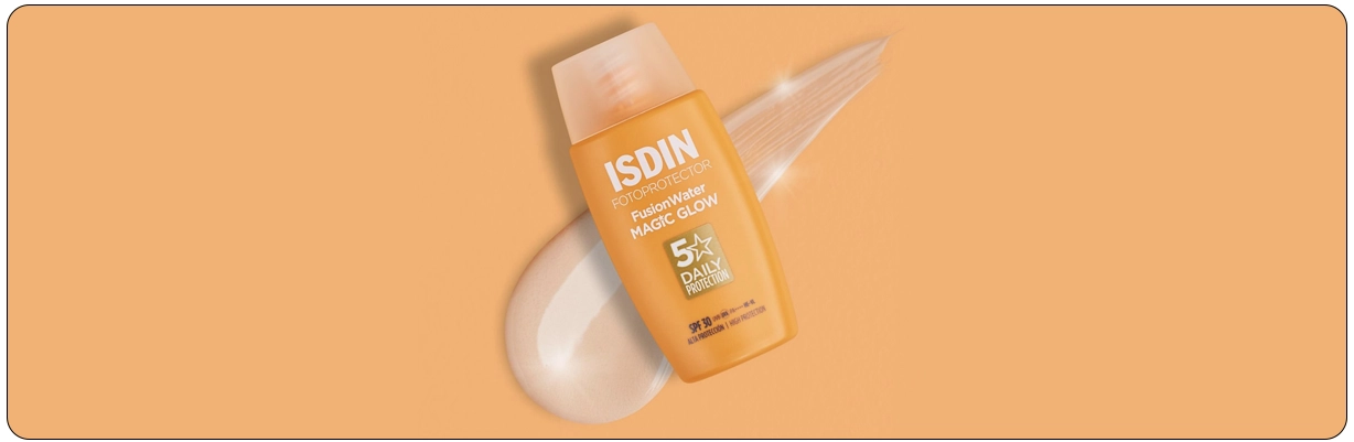 ضدآفتاب ایزدین مجیک گلو فیوژن واتر رنگ گلو شاینی اصل MAGIC GLOW SPF30 با خاصیت غیر کومدوژنیک | سان ماری