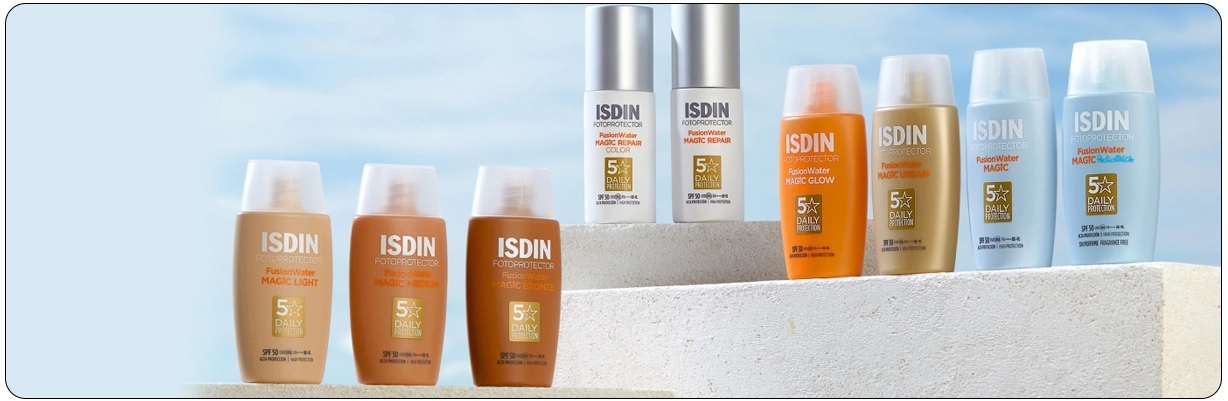 ضدآفتاب ایزدین مجیک گلو فیوژن واتر رنگ گلو شاینی اصل MAGIC GLOW SPF30 قابل استفاده برای پوست های حساس | سان ماری